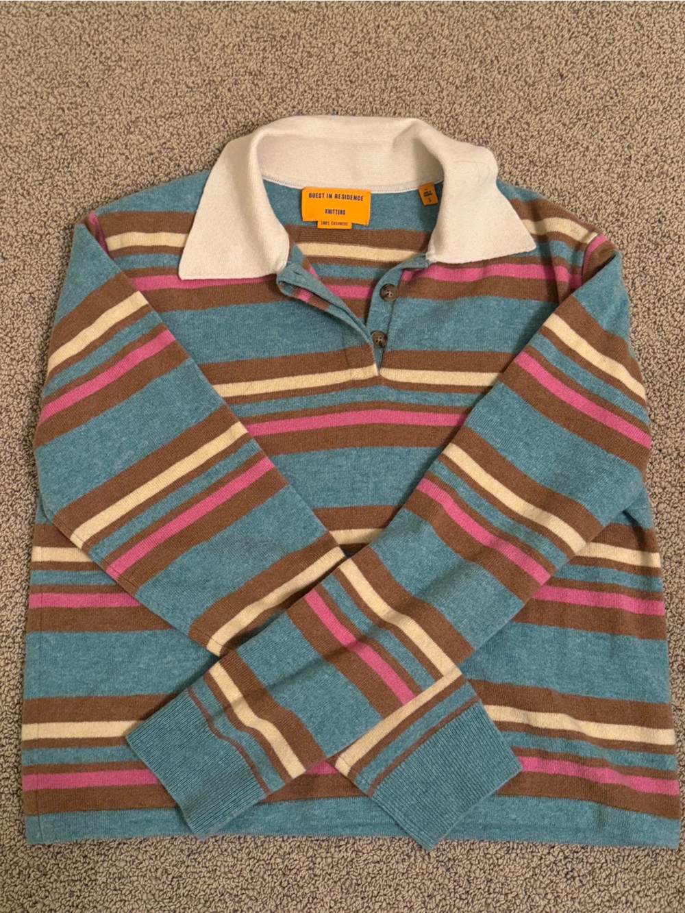 Guest in Residence Women’s Striped Cashmere Sweater in Teal Multi
